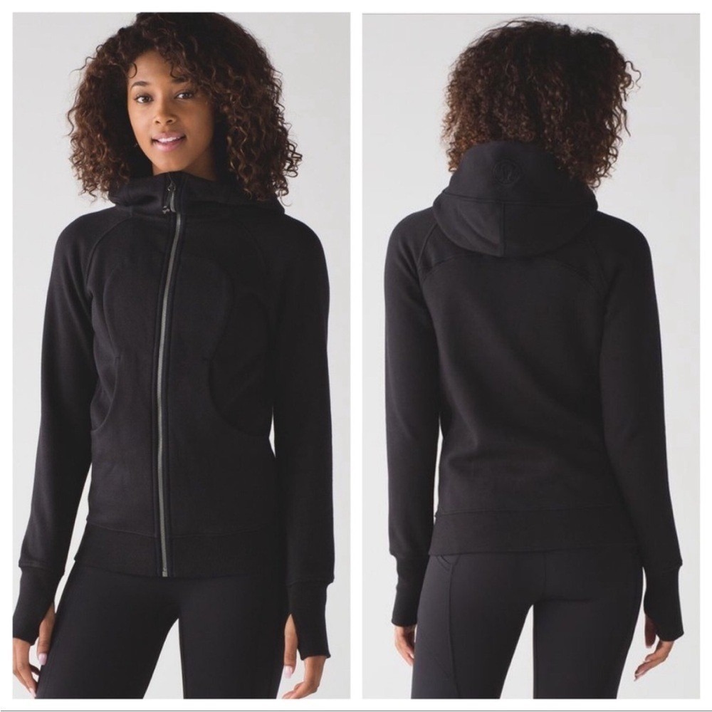 Lululemon Scuba Hoodie Full Zip Black Cotton Blend Fleece Size 10 Logo Hood